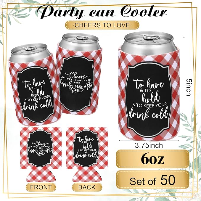 Qinyoung 50 Pieces I Do BBQ Party Decorations Wedding Can Cooler Sleeves Bulk BBQ Party Favors for Guests Cheers to Love Laughter and Happily Ever After Rehearsal Dinner Decorations for Wedding Shower