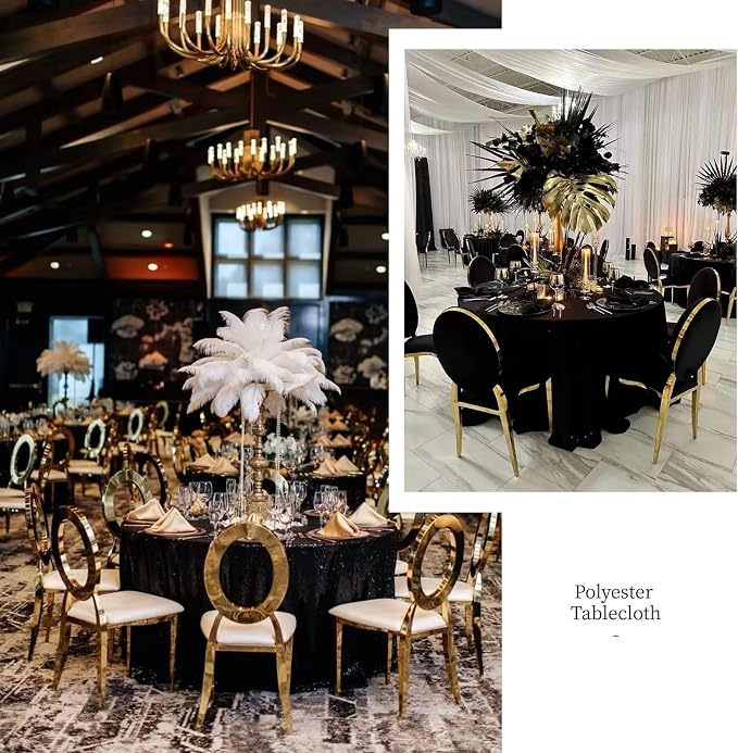 6 Pack Black Round Tablecloth 120 Inch, Waterproof Polyester Table Cloth for Round Tables, Black Tablecloths Stain and Wrinkle Resistant Washable Fabric Table Cover for Party Dining Wedding Banquet