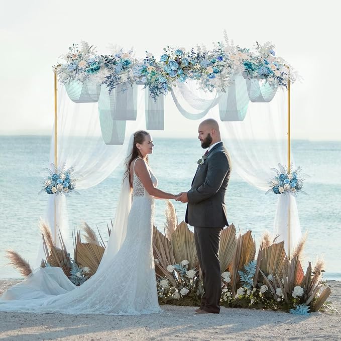 GOJIAWAY 7.2ft Gold Square Backdrop Stand, Metal Frame,2 Water Bags Base | Adjustable Height 4–7.2ft, Rust-Resistant, Quick Snap Assembly, Stability, for Wedding, Photo, birthday party, balloon arch