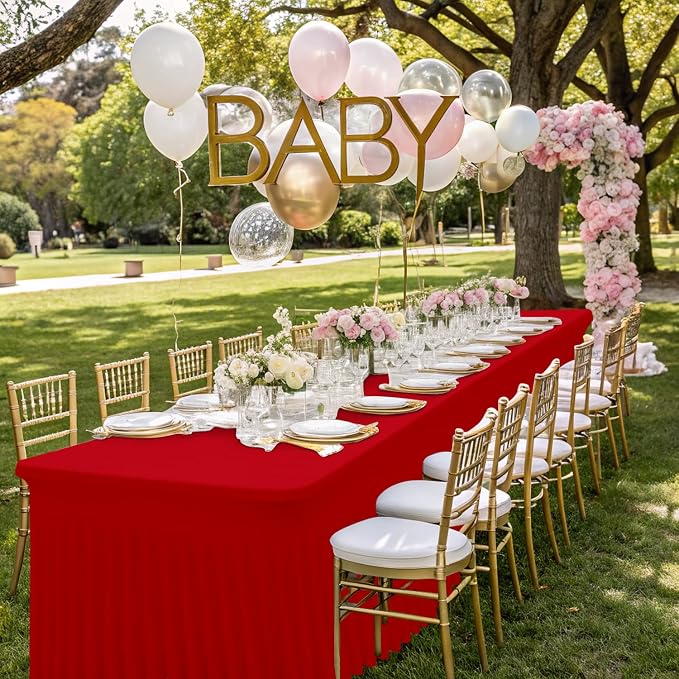 Smiry Spandex Tablecloth, Elastic Fitted Stretch Tablecloth for 4FT Rectangle Tables, Waterproof Washable Table Cover Skirt for Outdoor, Wedding, Banquet & Parties (Red, 48Lx24Wx30H Inch)