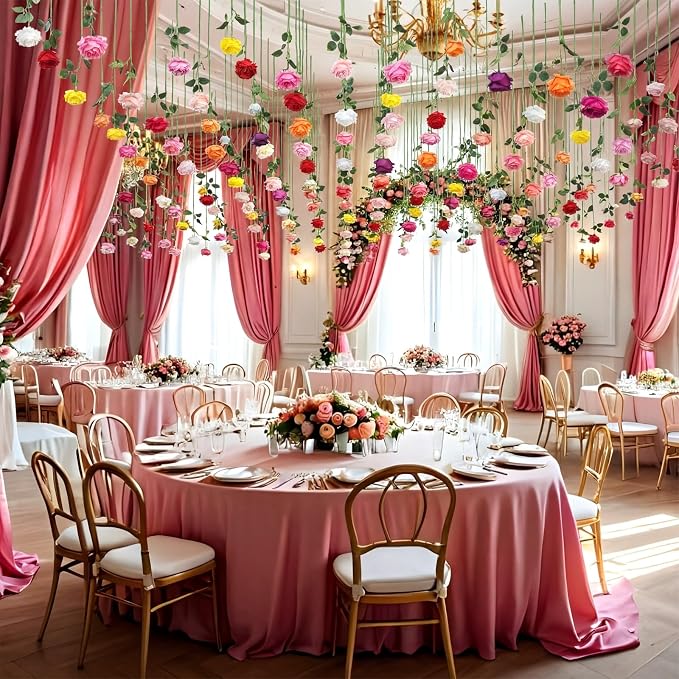 Lyrow 60 Pack Artificial Flower Hanging Flowers Ornament Colorful Floating Garland Ceiling Vine for Boho Wedding Hippie Tropical Fiesta Rainbow Birthday Party Floral Baby Shower Photo Booth Wall Decor