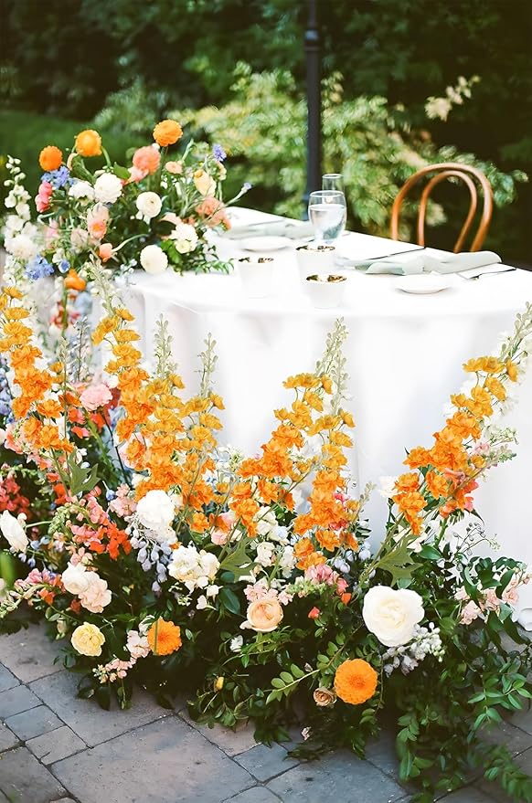 IPOPU 9Pcs Orange Artificial Delphinium Flowers Combo Clematis Greenery Stems, 33.5" Long Stem Larkspur for Wedding Centerpieces, Bridal Bouquet, Home Party Table Decor (Orange)
