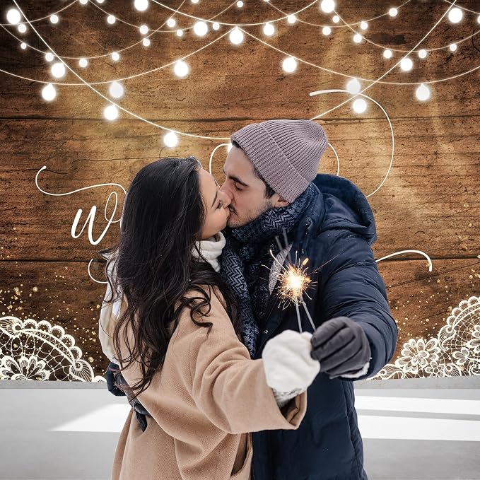 We Still Do Backdrop Rustic Wooden Floor Lights Lace Wedding Anniversary Party Decorations Photography Background Engagement Vow Renewal Bachelorette Supplies Banner Photo Booth Props 7x5ft