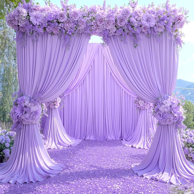 4 Panels Lavender Backdrop Curtains for Wedding Party Wrinkle Free Backdrops Curtain Drape Fabric Decorations Light Purple Photo Back Drop for Baby Shower Photography Stage Reception 20ft(W) x 12ft(H)