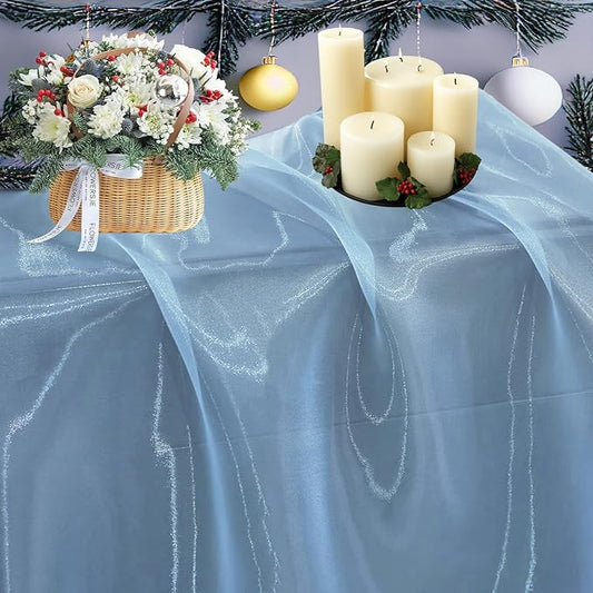 MDS Pack of 55 Yards Bridal Solid Sheer Organza Fabric for Wedding Dress, Crafts, Decorations, Backdrop, Craft Supplies, Silky Shiny Organza Fabrics 44” Wide- Baby Blue