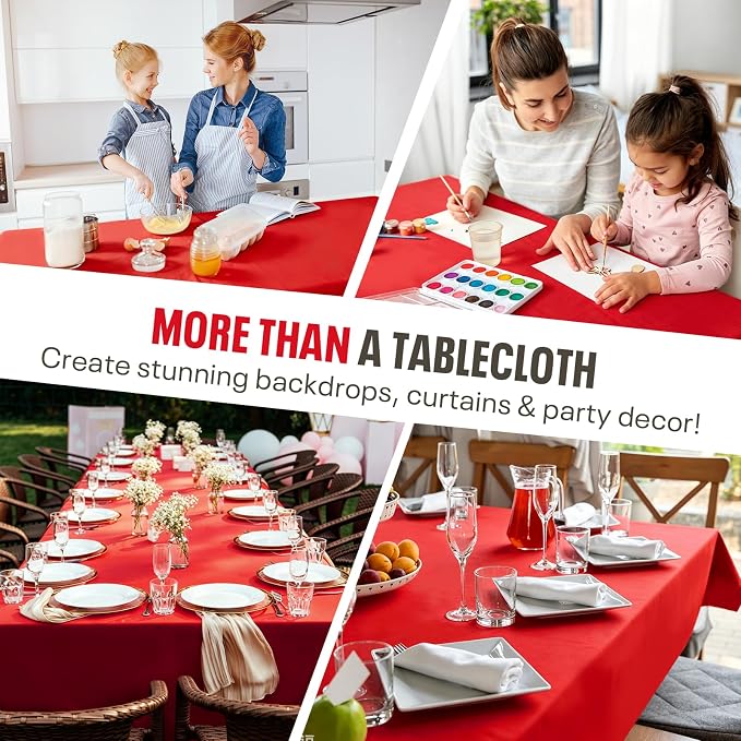 54IN X 600FT Plastic Table Cover Roll, Plastic Table Cloths for Parties, Birthday, Weddings, Banquet,Disposable Tablecloth Roll for All Shape Tables,Party Supplies(Red, 54 Inch X 600 Feet)