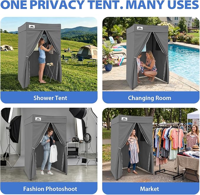 EAGLE PEAK 4x4 Pop Up Changing Tent, Flat Top Changing Room, Dark Gray | Portable, Privacy Tent, Pool Cabana, Dressing Room, Shower & Toilet Use, Opaque Fabric, Instant Setup, Photoshoots, Camping