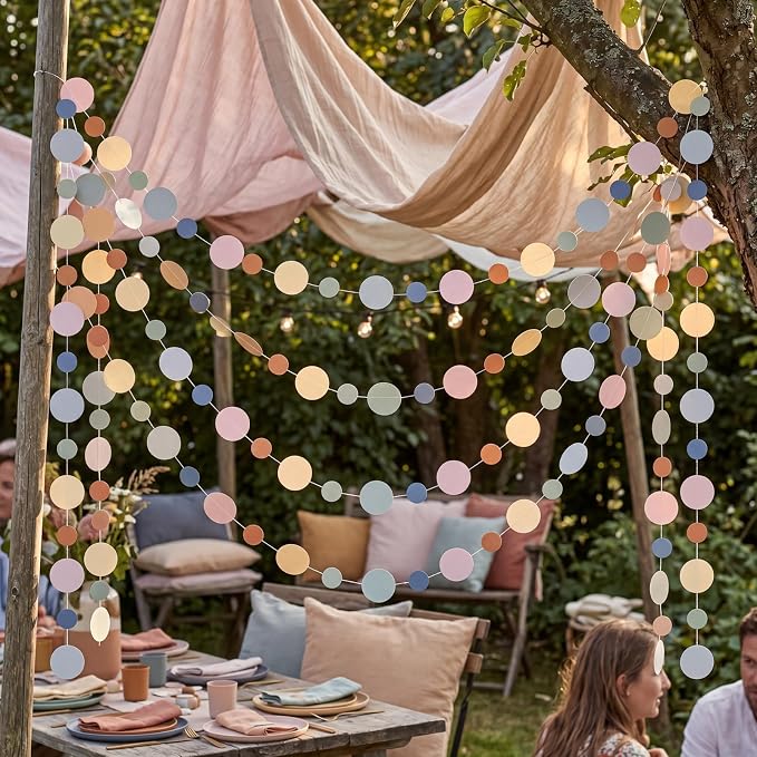 Outus 5 Pieces Colorful Circle Garland Banner Hanging Paper Dot Decorations for Classroom, Birthday Party, Baby Shower, Wedding Backdrop & Photo Booth Graduation Decor (Boho Color)