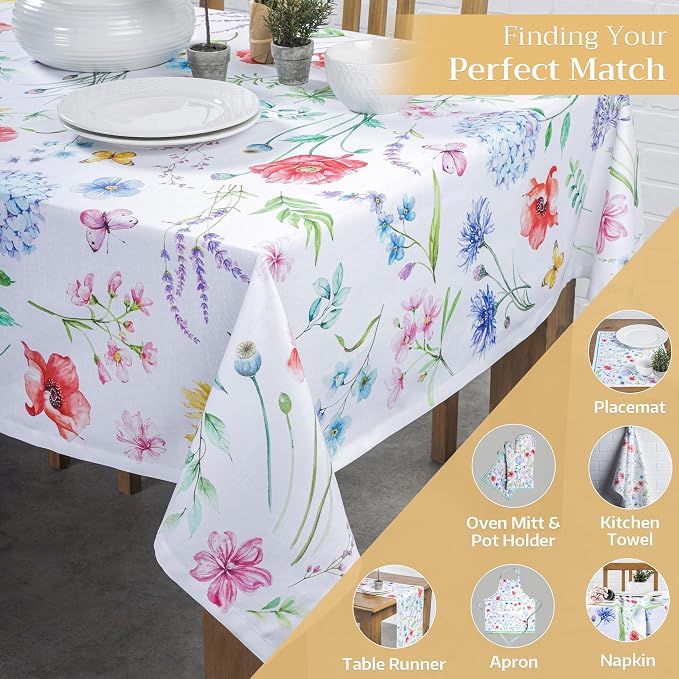 Maison d' Hermine Table Cloth Rectangle Table 100% Cotton 70 x 108 Inches Tablecloth Reusable Decorative for Dining Kitchen Room Farmhouse Party Home Hotel Restaurant Spring Summer - Just Floral