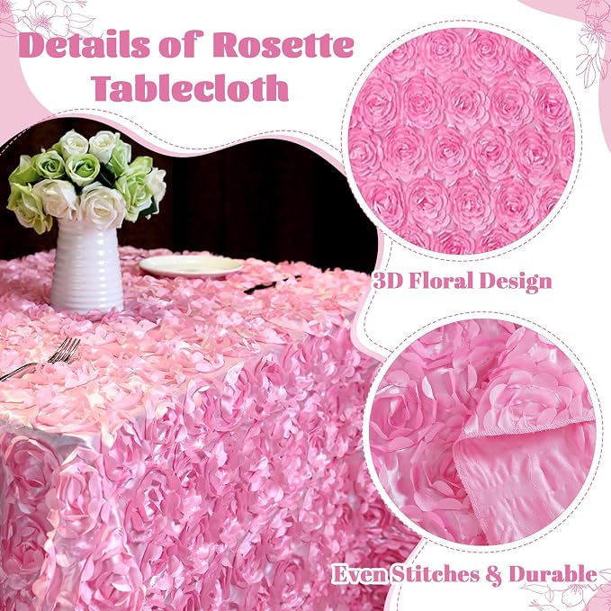B-COOL Pink Rosette Rectangle Wedding Tablecloth 60x102 Inch Pink Table Cloths for Birthday Girls Party 3D Flower Candy Table Cover for Sweetheart Decoration