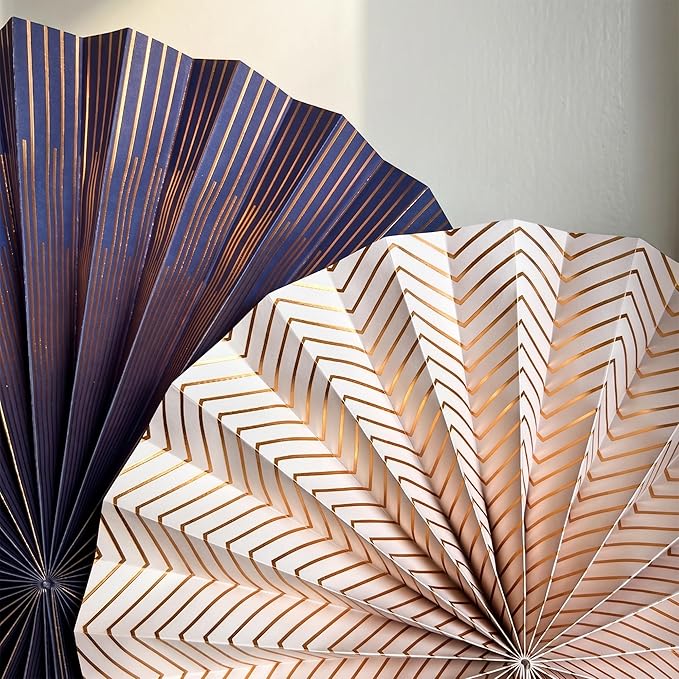 PapaKit 8-Piece Origami Paper Fan Decorations - Starry Midnight Blue & Metallic Gold Hanging Pinwheels – Reusable Wall Backdrop for Birthday, Baby Shower, Graduation, and New Year's Eve Parties