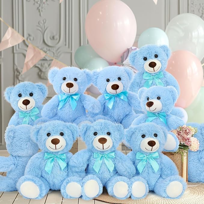 MaoGoLan Bulk Teddy Bear Baby Shower, 3 Packs Small Teddy Bear Stuffed Animals in Bulk,13.5" Small Stuffed Bears Plush for Wedding,Birthday,Christmas, Party Decorations,Light Blue