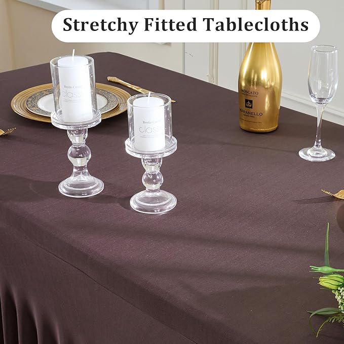 6 Pack Brown Spandex Table Clothes for 8 Foot Rectangle Tables, Wrinkle Free Fitted Table Cover 8ft Stretch Tablecloths Desk Skirt for Parties Weddings Birthday Banquet Baby Shower