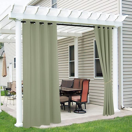 RYB HOME 2 Panels Outdoor Curtains for Patio Waterproof Block Sunlight Thermal Insulated Privacy Assured Thick Outside Curtains for Porch, Gazebo, Pool, W52 x L90, Sage Green