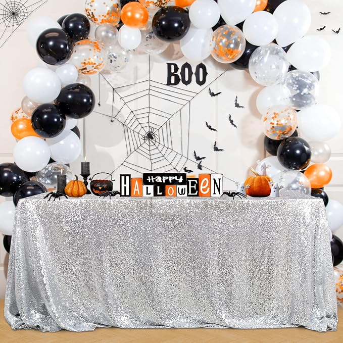B-COOL 60x102 Inch Silver Tablecloth Christmas Rectangle Silver Sequin Tablecloth Sequin Table Linens Glitter Tablecloth Wedding Sequin Tablecloth for Xmas Halloween