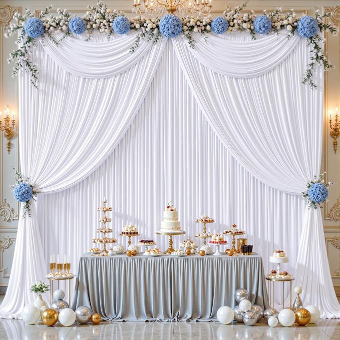 2 Panles White Backdrop Curtains - Wrinkle Free Fabric Backdrop Curtain for Photoshoot,10ft Wedding Party Photo Backdrop Drapes for Birthday Baby Shower Photography Stage Background Decorations