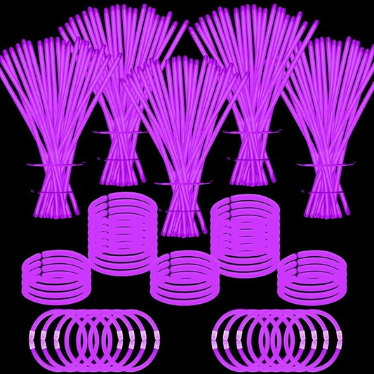 500 PCS Purple Glow Sticks Glow in the Dark Bracelet Necklaces Bulk 8" Glowsticks with Connectors 4th of July Sticks Neon Party Favor for Christmas NewYear Mardi Gars Valentines Day Wedding