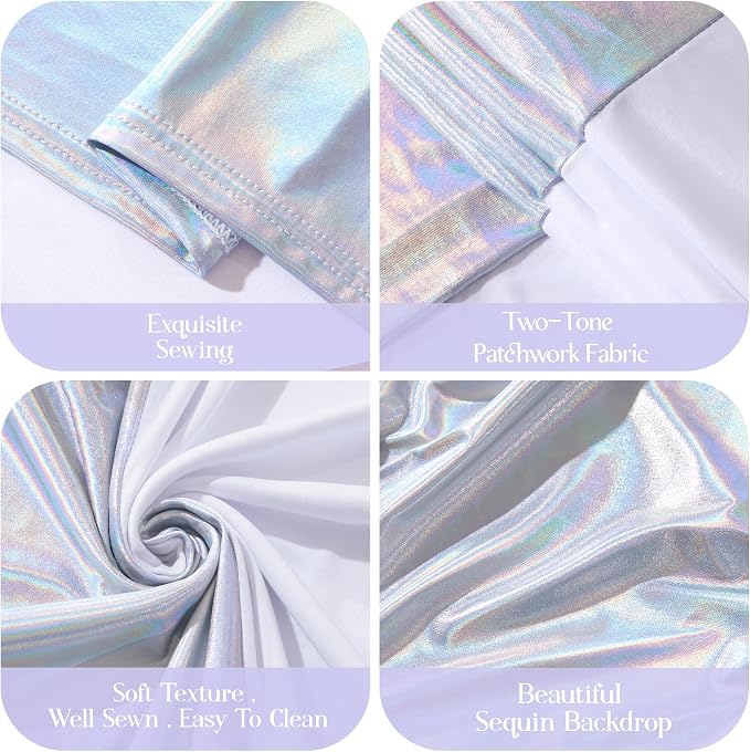 7.2FT 6FT Arch Backdrop Cover for Party, Set of 2 Stretchy Spandex Fitted Arch Stand Cover for Baby Shower, Birthday Wedding Decor, Chiara Backdrop Cover with Double-Sided Design(Silver, White)