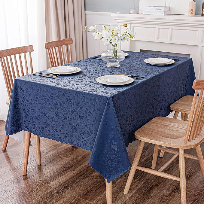 Smiry Rectangle Table Cloth, Waterproof Heavy Duty Vinyl Tablecloths, Wipeable Washable Table Cover for Kitchen and Dining Room (Navy Blue, 70" X 108")