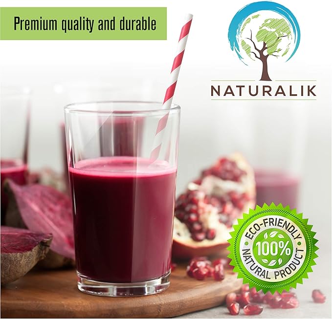 Naturalik 300 Pack Extra Durable Red Paper Straws Biodegradable- Heavy Duty Eco-Friendly Paper Straws Bulk- Drinking Straws for Juices, Restaurants and Party supplies, 7.7" (Red, 300ct)