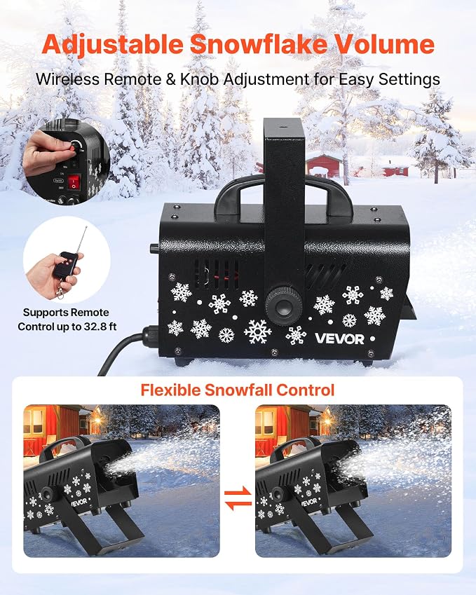 VEVOR Snow Machine, 800W Handheld/Hanging Snow Maker, Portable Wireless Remote Snowmaking machine with 1L Tank & Handle, Outdoor & Indoor Snowflake Maker for Christmas Party Stage Effect