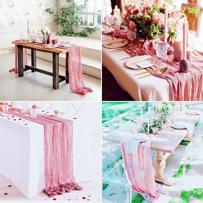 15 Pack Dusty Rose Cheesecloth Table Runner 10Ft Gauze Cheese Cloth Table Runner 35 x120 Inch Boho Table Runners Coffee Table Cloth for Wedding Birthday Party Engagement Bridal Baby Shower Table Decor