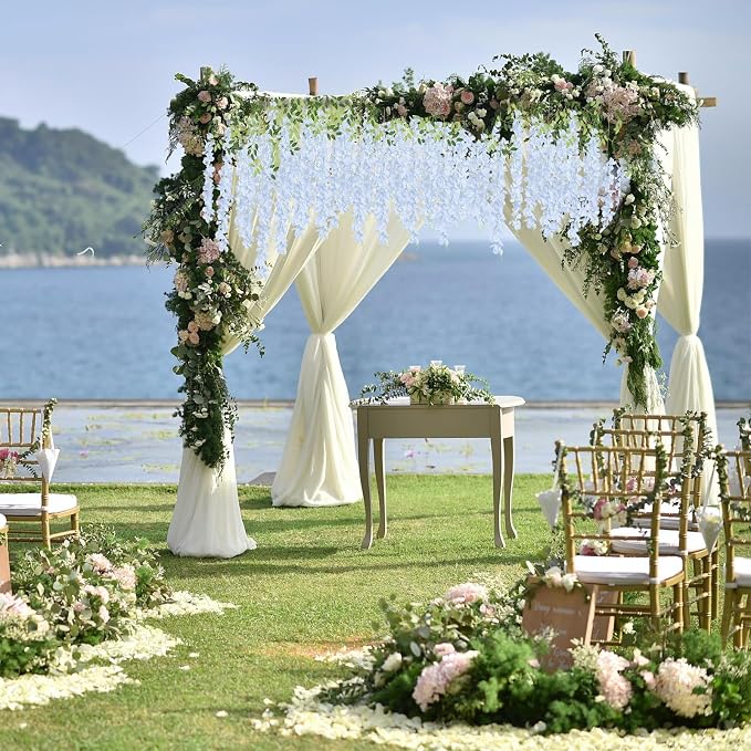 12Pack Wisteria Hanging Flowers Vines 3.6ft Baby Blue Artificial Flowers Fake Wisteria Bushy Garland Silk Flowers Hanging Rattan String for Garden Home Wall Wedding Party Decor (Baby Blue)