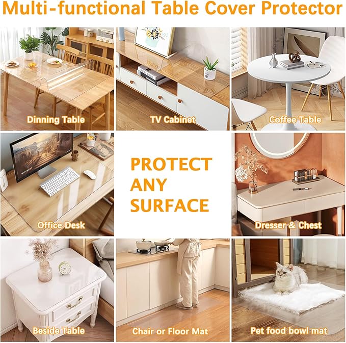40 X 63 Inch Clear Table Cover Protector 1.5mm Thick Table Protector for Dining Room Waterproof Plastic PVC Vinyl Tablecloth Cover Tabletop Protective Pad for Furnture Wooden Coffee Glass Side Surface