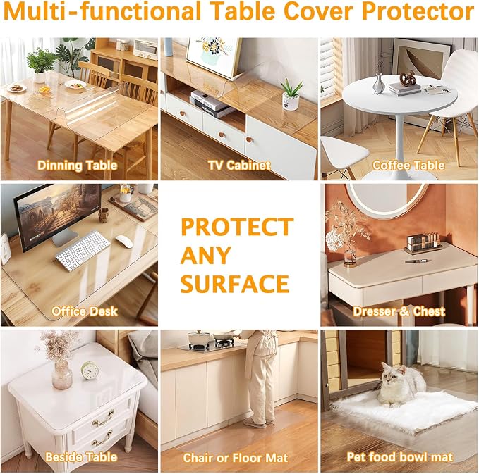54 x 72 " Clear Plastic Dining Table Protector Tablecloth Desk Pad Mat Wooden Furniture Coffee Glass End Conference Work Table Cloth Top Protection Countertop Cover Waterproof Rectangular PVC Vinyl