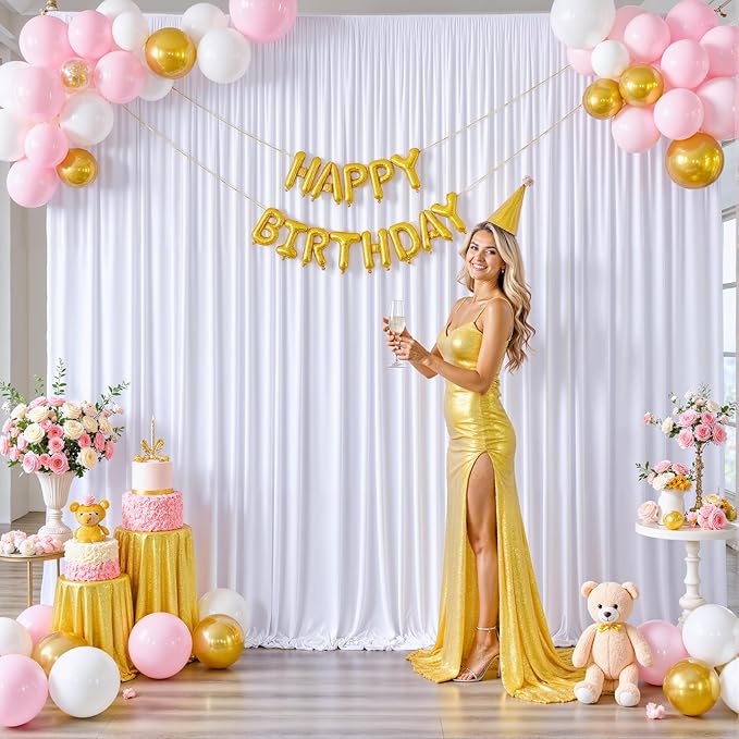 10ft x 10ft White Backdrop Curtain for Parties Wedding White Wrinkle Free Backdrop Drapes Panels for Baby Shower Gender Reveal Birthday Photo Photography Polyester Fabric Background Decoration