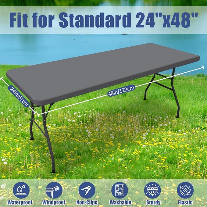 Moosfor Spandex Rectangle Table Cloth 4 Pack, Elastic Fitted Tablecloths for Picnic, Stretch Washable Patio Table Cover for Outdoor, Camping, Banquet and Parties (Grey, 24"x48")