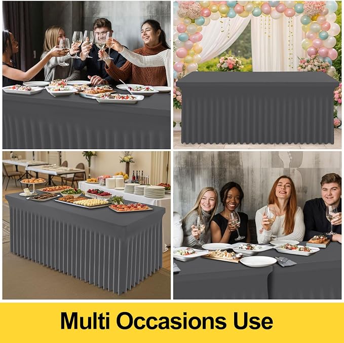 Smiry Spandex Tablecloth, Elastic Fitted Stretch Tablecloth for 8FT Rectangle Tables, Waterproof Washable Table Cover Skirt for Outdoor, Wedding, Parties & Banquet (Dark Grey, 96Lx30Wx30H Inch)