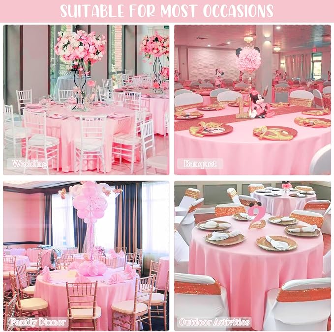Fivenl 8 Pack Premium Round Tablecloth 90 Inch Pink Round Table Covers Bulk Washable Polyester Fabric Round Table Clothes for Wedding Party Reception Banquet Buffet Restaurant (Pink, 90 Inch)