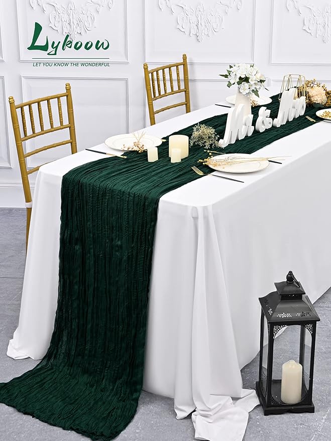 10 Packs Cheesecloth Table Runner Emerald Green, 10Ft x 35" Dark Green Rustic Gauze Boho Wedding Table Runner Decoration, Wedding Table Decor Table Cloth for Wedding Party Bridal Shower Table