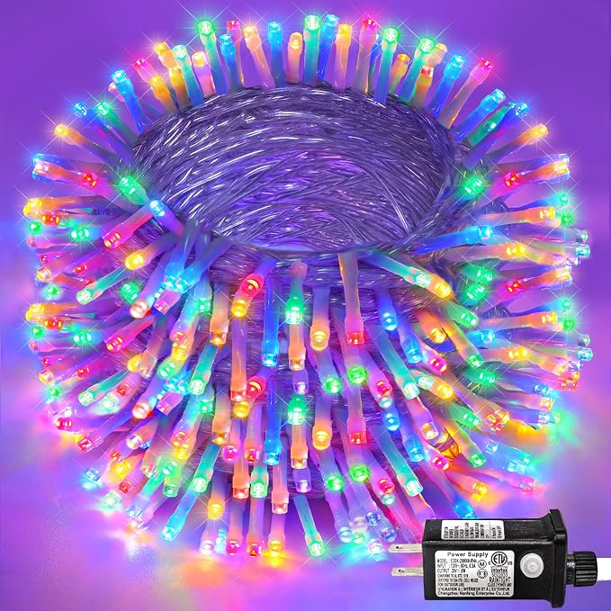 400 LED Christmas Lights Outdoor, 132 FT Christmas String Lights Indoor Waterproof 8 Modes, Clear Wire Plug in Twinkle Fairy Lights for Outside Patio Bedroom Tree Holiday Decorations, Multicolor