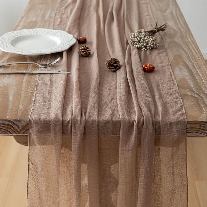 Keketoarrange Cheesecloth Table Runner Nude Gauze Rustic Boho Coffee Cheese Cloth 120 Inch 10 FT for Wedding Baby Shower Bridal Shower Birthday Party Long Sheer Summer Farmhouse Home Decorations