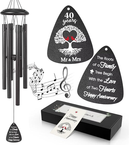 40th Anniversary Wind Chimes Gifts for Men Women,Romantic 40 Year Anniversary for Couples, Wife, Husband, Parents, Friends, 40th Wedding Gifts Idea of Happy Anniversaries Decorations,Black