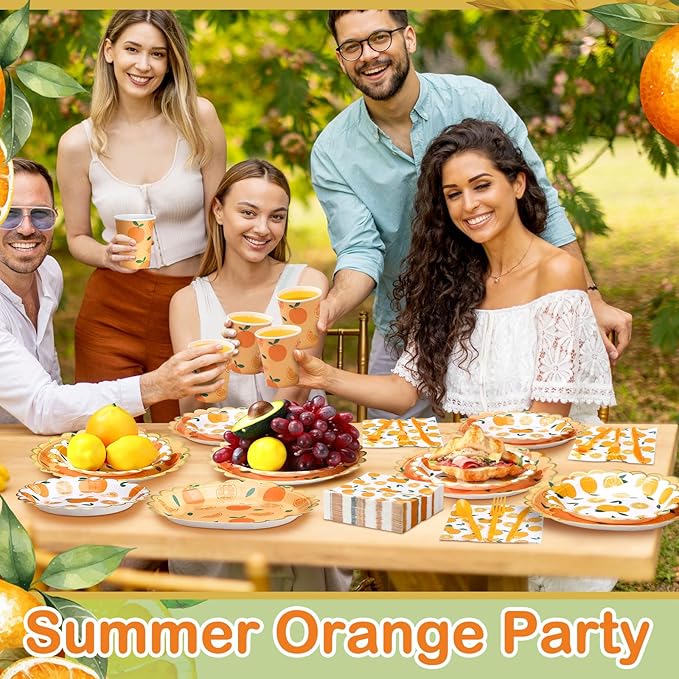 Funnymoom 400 Pcs Orange Party Supplies for 50 Guest Cutie Is on The Way Disposable Plates Napkin Cup Spoon Fork Knives for Tangerine Summer Outdoor Picnic Birthday Baby Shower Party Supplies