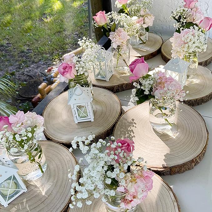 Sancodee 8 Pcs Large Unfinished Wood Slices, 12-13 Inches Wood Slabs for Centerpieces Natural Wooden Circle, DIY Wood Centerpieces for Tables Wedding Party Door Sign Decor