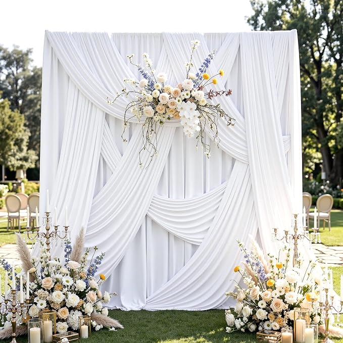 20ft×15ft White Backdrop Curtain for Parties, Wrinkle Free Polyester 4 Panels 15 ft Long Photo Backdrop Drapes Back Drop Cloth Drapery for Wedding Birthday Photography Background Curtain