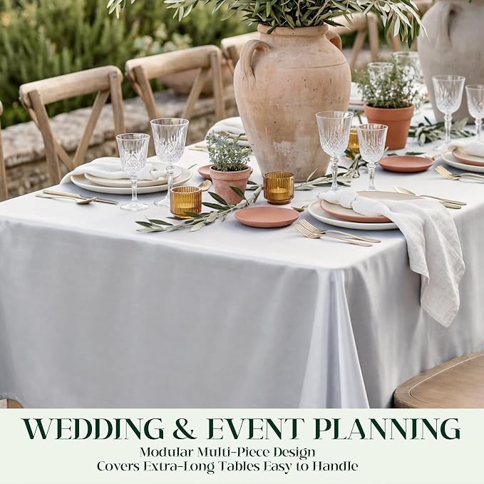 4 Pack Silver Satin Tablecloth 58 x 102 Inches, Rectangular Satin Table Cloths for Wedding Reception, Birthday Party, Graduation & Holiday Banquet Tables