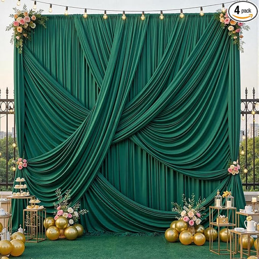 20ft×12ft Forest Green Backdrop Curtains for Wedding Parties, 4 Panels Wrinkle Free Polyester Photo Backdrop Drapes Back Drop Cloth for Birthday Photography Background