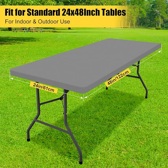 Smiry 3 Pack Rectangle Table Cloth, Elastic Fitted Flannel Backed Vinyl Tablecloths for 4ft Folding Tables, Waterproof Wipeable Table Covers for Indoor, Outdoor, Camping and Picnic (Grey, 24"x48")