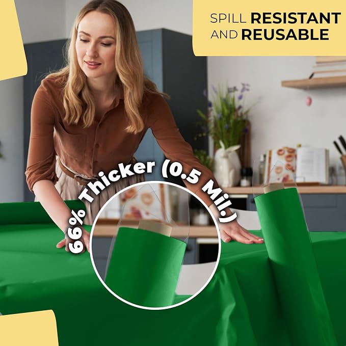 Party Solids 66% Thicker Premium Emerald Green Plastic Table Cover Roll 40" X 300' Table Cloth Plastic Cover Roll Quality Thick Banquet Rolls Disposable Tablecloth Rolls Strong American Based Company