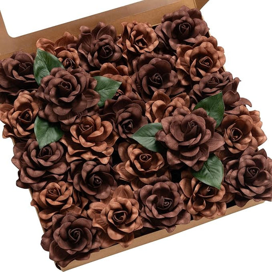 Ling's moment Flowers 25pcs Fake Gardenia Caramel Artificial Flowers w/Stems, Fake Flower for DIY Wedding Decorations Centerpieces Bouquets Boutonnieres