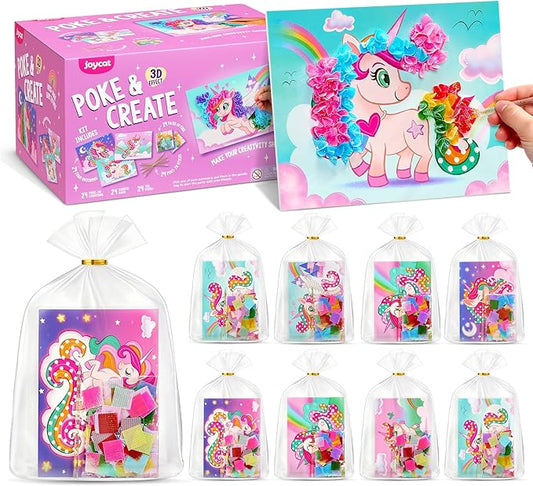 JoyCat 24 Pack DIY Poke Art Unicorn Party Favors for Girls, Mess-Free Craft Kits for Kids Ages 4-9, Activity Set for Birthday Goodie Bags, Classroom Prizes and Group Fun
