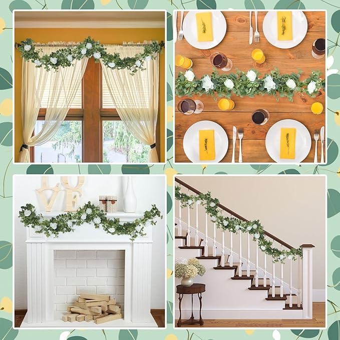 Canlierr 2pcs Large White Mr & Mrs Sign for Wedding Table with 5.91ft Artificial Flowers Garland, Wedding Centerpieces Wooden Bride and Groom Table Decorations for Engagement Decor(White Rose)