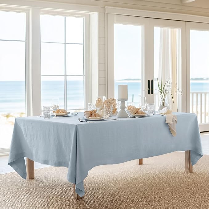 Linen World Blue Linen Tablecloth - 100% French Linen Table Cloth 55" x 55" Inch,Washable Square Tablecloth for Dining,Outdoor,Weddings and Restaurants,Decorative Thanksgiving Christmas