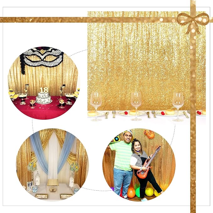 Gold Sequin Backdrop 10FTx10FT NO See-Through Photobooth Backdrop Curtains for Birthday, Party, Wedding Decoration