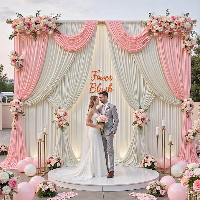 50ftx12ft Wrinkle Free Champagne Backdrop Curtain,10 Panels 12FT Height Wedding Backdrop Drapes,Silky Polyester Back Drop Cloth for Birthday Photography Background Party Backdrop Draping